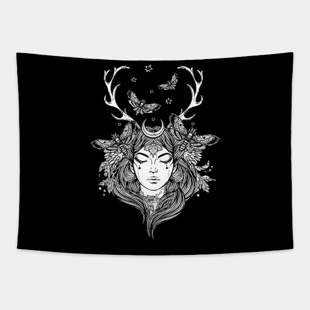 Hand Drawn Shaman Tshirt Forest Fairy Folklore Witch Tapestry by klausgaiser