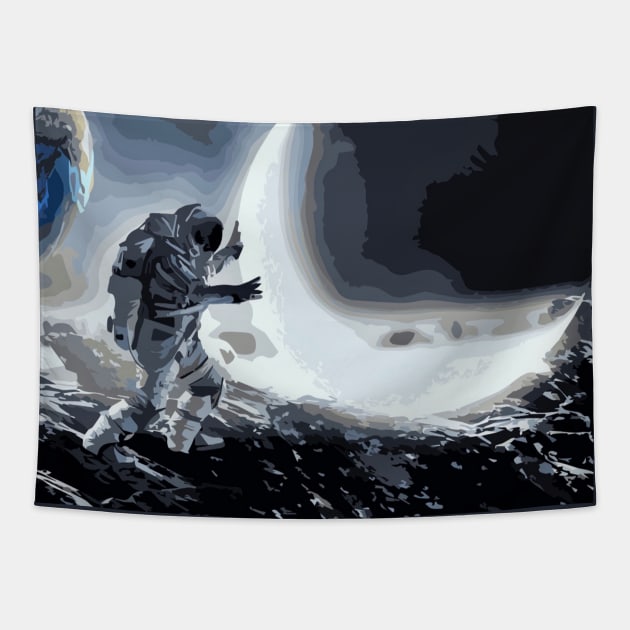 Astronaut holds a Moon Crest Tapestry by Glenn Landas Digital Art