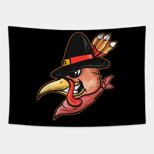 Kawaii Saucy Turkey With Pilgrims Hat And Scarf Thanksgiving Tapestry