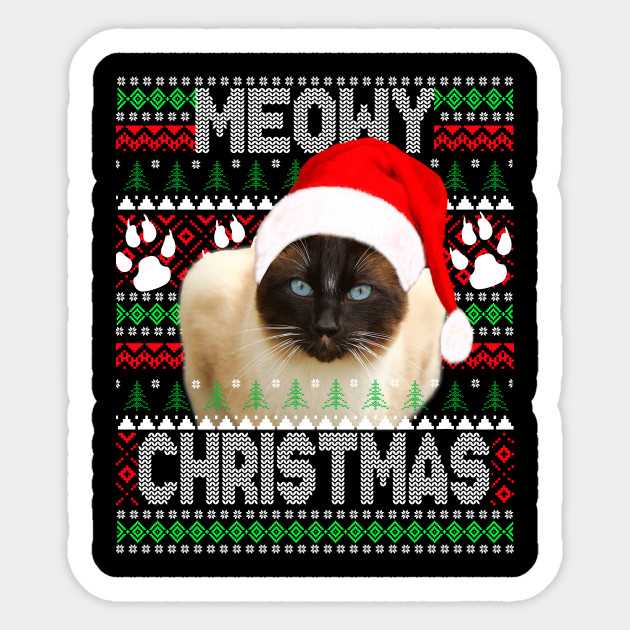 Siamese Cat Meowy Christmas Ugly Sweater Design Cat Christmas