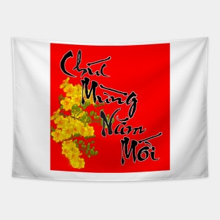 Hoa Mai Lunar New Year Calligraphy Chuc Mung Nam Moi Tapestry