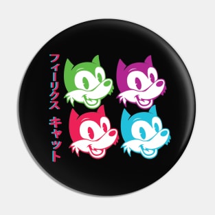 Felix the Cat in 90s Vaporwave Aesthetic Otaku Style Felix Cat in Katakana Pin