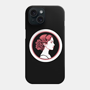 Pink, Black, and White Woman with Roses in Her Hair Phone Case