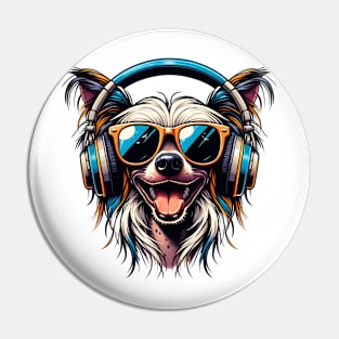 Chinese Crested Smiling DJ: A Musical Canine Portrait Pin