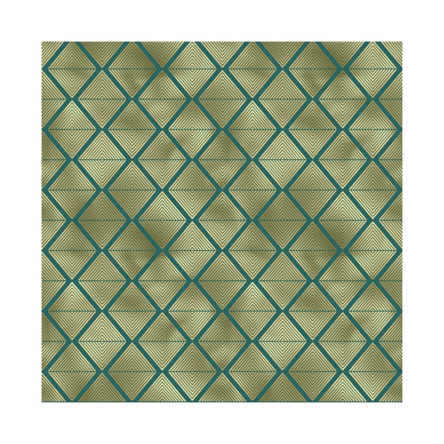 Teal and Gold Vintage Art Deco Lined Diamonds Pattern by podartist