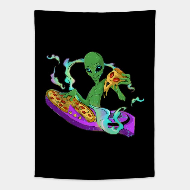Eat Pizza Dj Space Alien Tapestry by Trendy Black Sheep