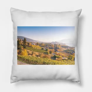 Naramata Wine Region Autumn Landscape Panorama Pillow