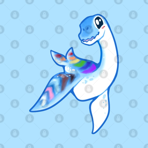 LGBTQ Pride Queer Cute Chibi Plesiosaur Marine Reptile Dinosaur cartoon drawing by Palaeoiris