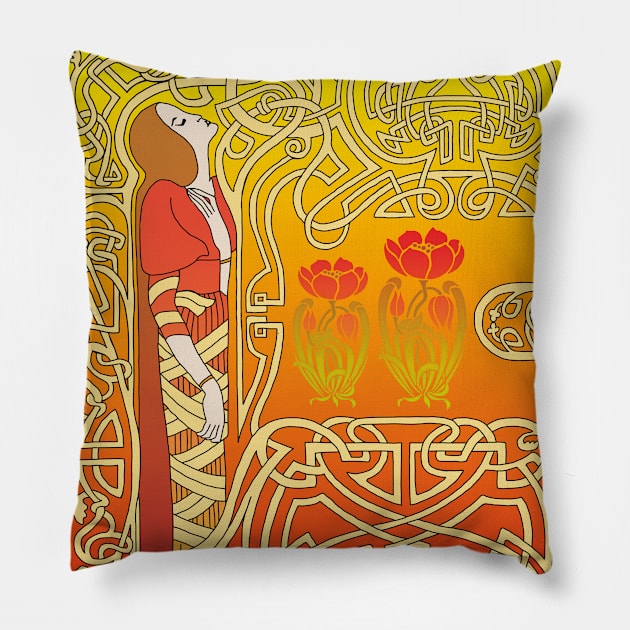 Celtic Girl (Orange) Pillow by Soth Studio