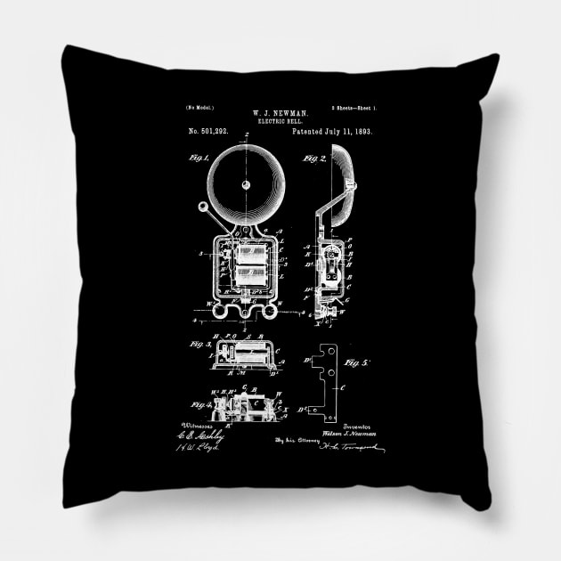 Electric bell patent 1893 fire Alarm and Fireman Gift Pillow by Anodyle