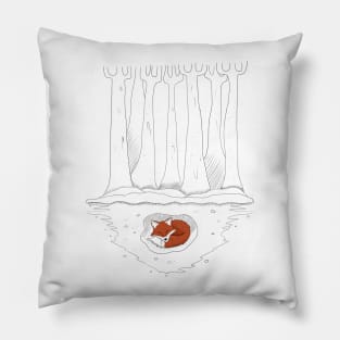 Sleeping Fox in the winter forest Pillow