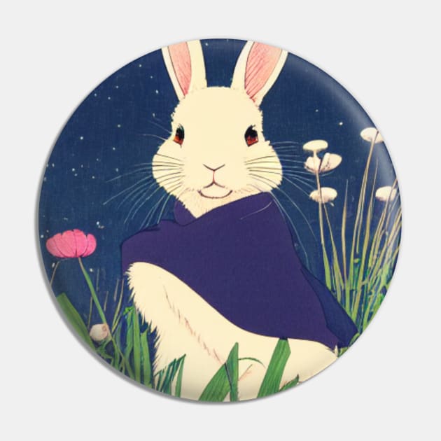 Whimsical Cute and Vintage Florida White Rabbit in White Pin by wigobun