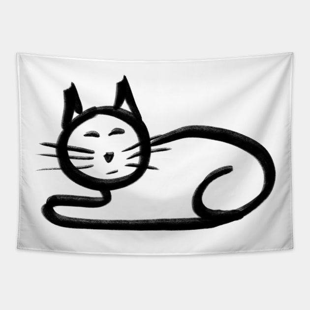 Cute simple hand drawn line art cat.  Goes with the stick figures i have done for the human owners Tapestry by WelshDesigns