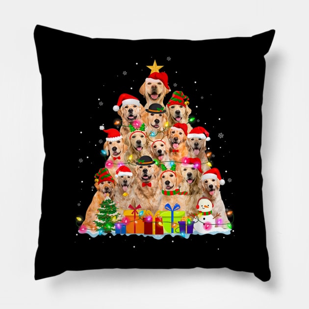 Golden Retriever Christmas Tree Santa Hat Xmas Pillow by Mitsue Kersting