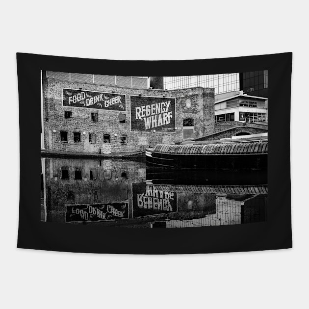 Birmingham Canal at  Regency Wharf - Monochrome Photograph Tapestry by stuartchard