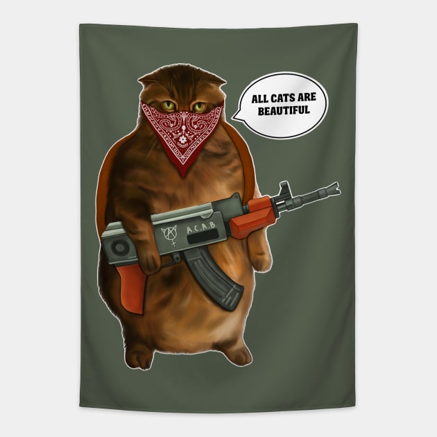 Cat with gun acab Tapestry by Meakm