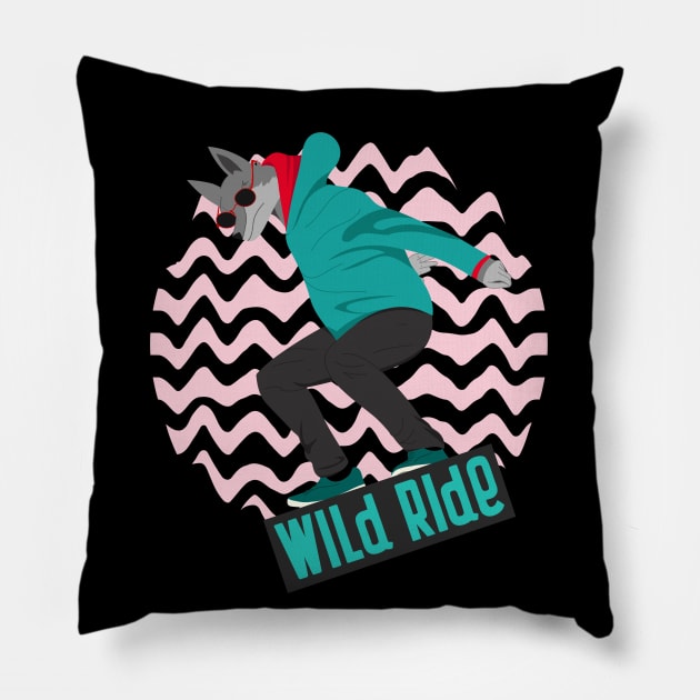 Wild Ride, snowboarding, snowboarder. Pillow by Style Conscious
