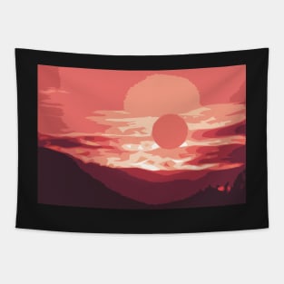 Burning sunset, splendid mountain landscape, geometric print Tapestry