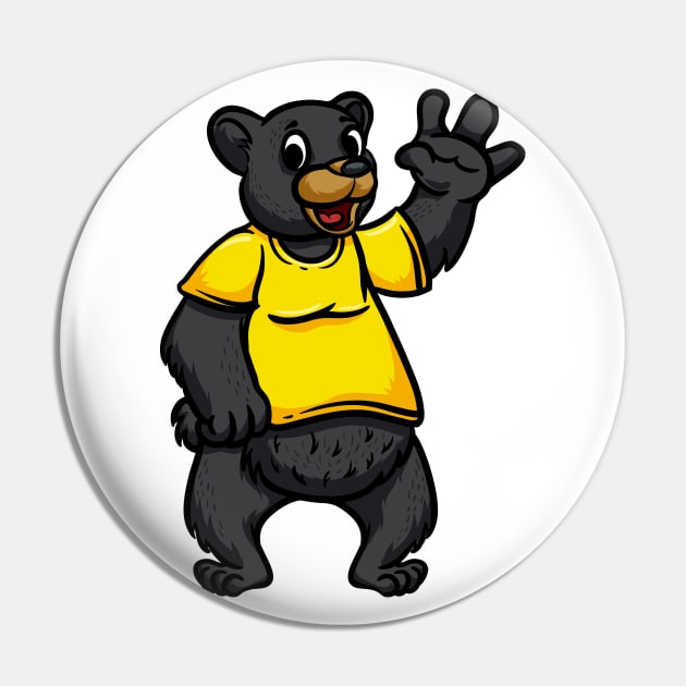 Cute Anthropomorphic Human-like Cartoon Character Black Bear in Clothes Pin by Sticker Steve