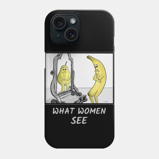 What Women See – Body image illustrated with banana and pear cartoons Phone Case by Crystal Raymond