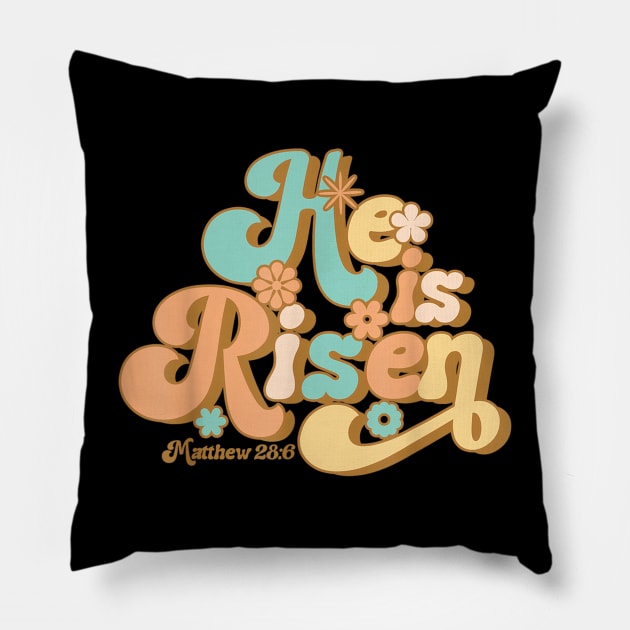 Easter Retro Groovy He Is Risen Jesus Women Easter Pillow by Jennifer Wirth