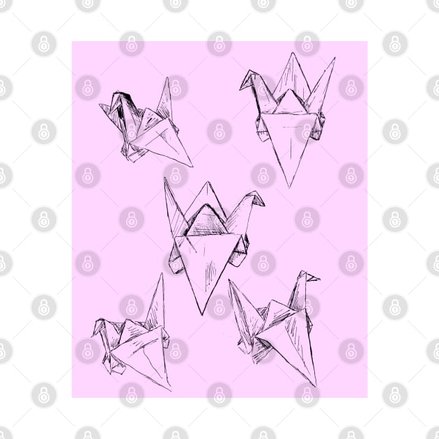 Pink Paper Cranes by Art of V. Cook