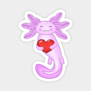 Purple axolotl holding a big red heart Magnet