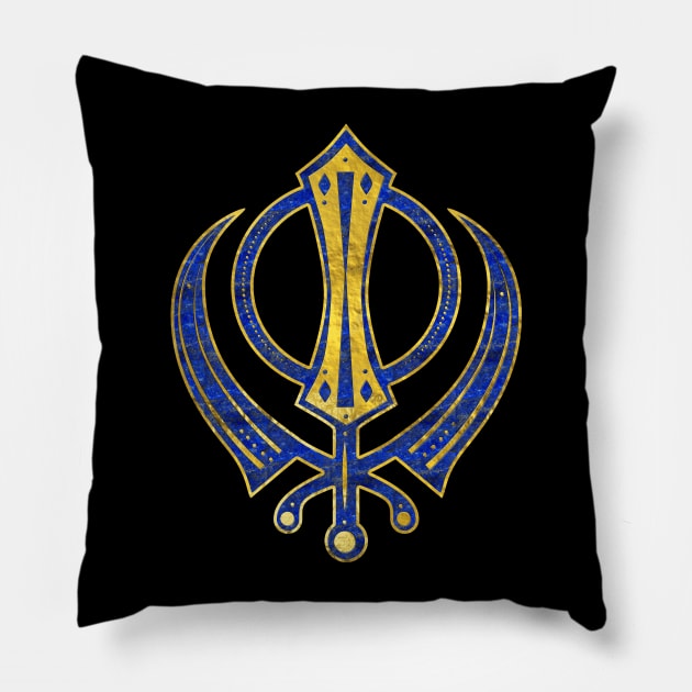 Lapis Lazuli Khanda symbol Pillow by Nartissima