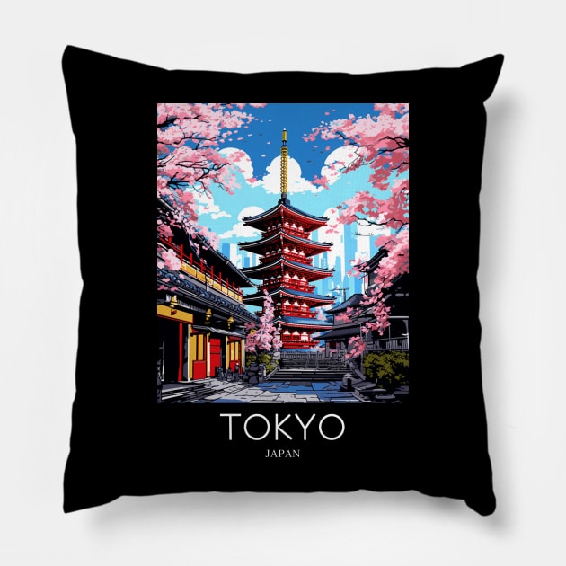 A Pop Art Travel Print of Tokyo Japan Pillow by Studio Red Koala