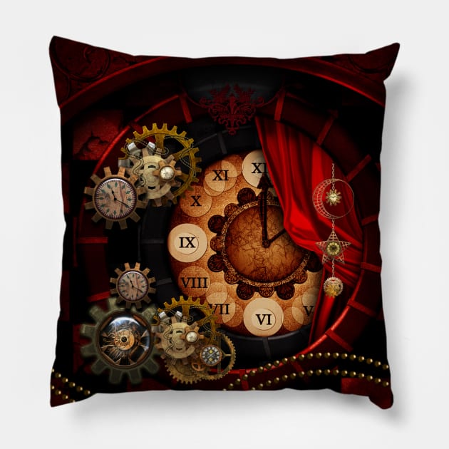 Steampunk, awesome clockwork with gears Pillow by Nicky2342