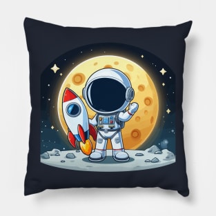 astronaut in space with rocket Pillow