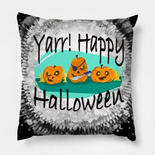 Yarr Happy Halloween Pirate Pumpkin Funny Bleach splatter Paint Tie Dye Pillow