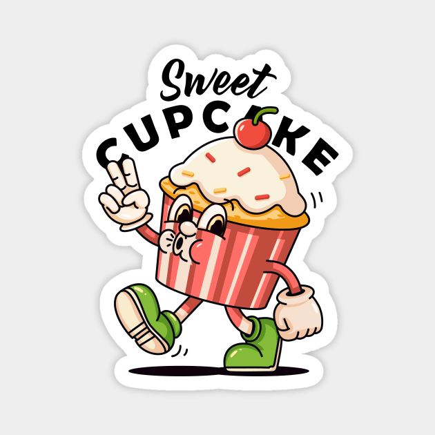 Sweet Cupcake, retro mascot cartoon Magnet by Vyndesign