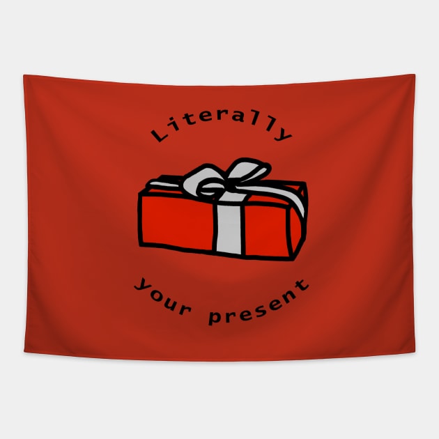 Literally Your Present Red Gift Box Christmas Tapestry by ellenhenryart
