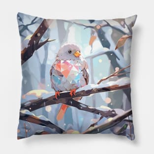 Bird with colorful belly in a winter forest Pillow