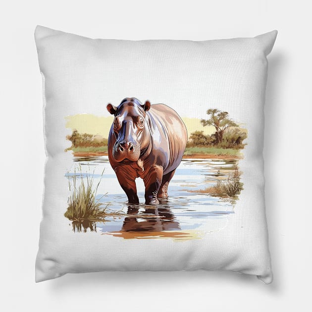 River Hippopotamus Pillow by zooleisurelife