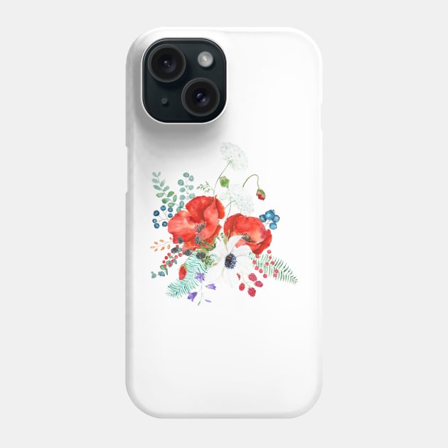 orange poppy watercolor arrangement Phone Case by colorandcolor