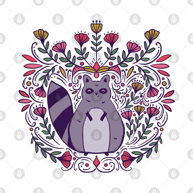 Raccoon with Flowers Folk Art by StephersMc