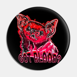 GOT BLOOD? Neon cute Vampire bat face shirt RED Pin