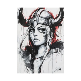 Black Ink Viking Woman T-Shirt