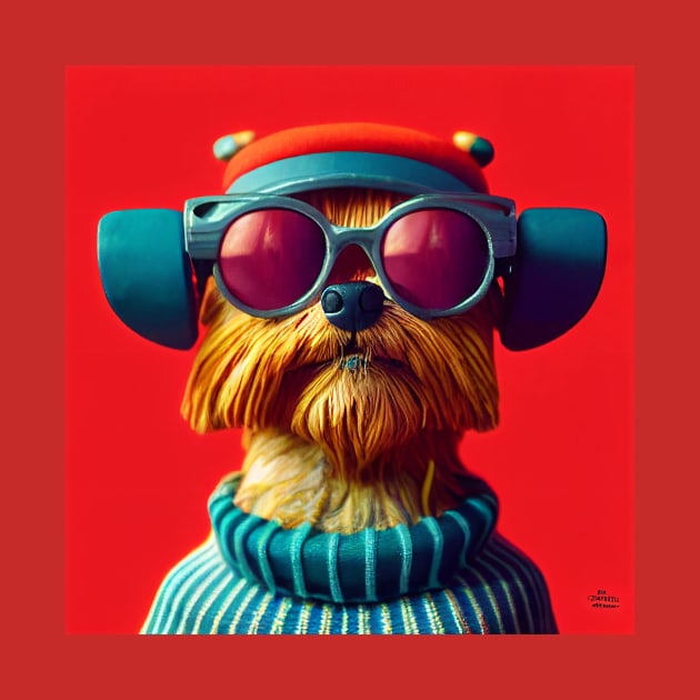 Yorkie wearing hat and cool glasses by Studiowatermars