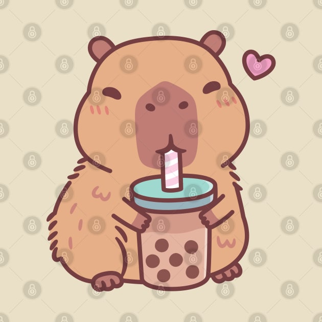 Cute Capybara Loves Drinking Bubble Tea by rustydoodle