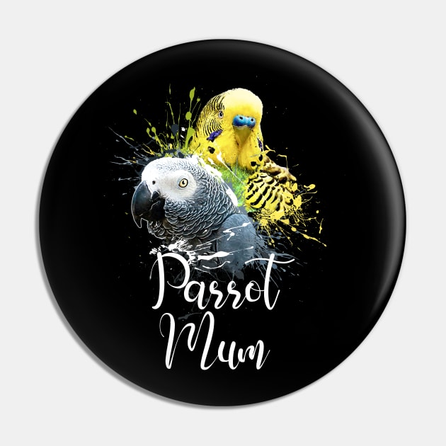 Parrot Mom Color Splatter Budgie and Grey Parrot Black Pin by BirdNerd