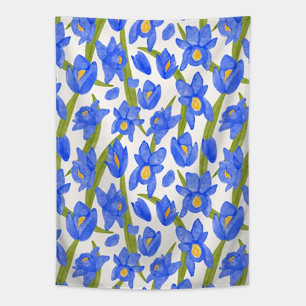 Blue Floral Blossom Watercolor Pattern Tapestry by Trippycollage