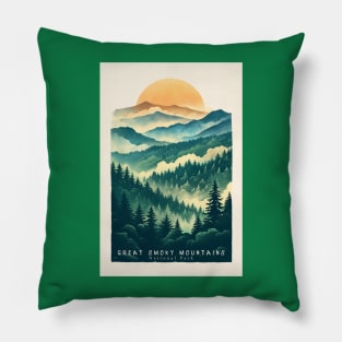 Great Smoky Mountains national park travel poster Pillow