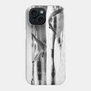 Geese coming in for a landing in black and white Phone Case
