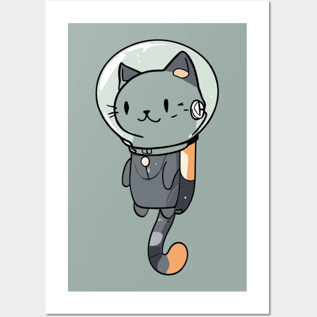 Kawaii Astronaut Cat in Outer Space, Mini Art Print Framed Art Print