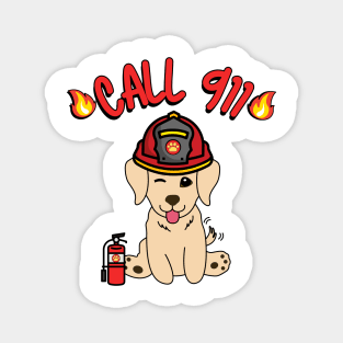 Firefighter Golden Retriever Magnet