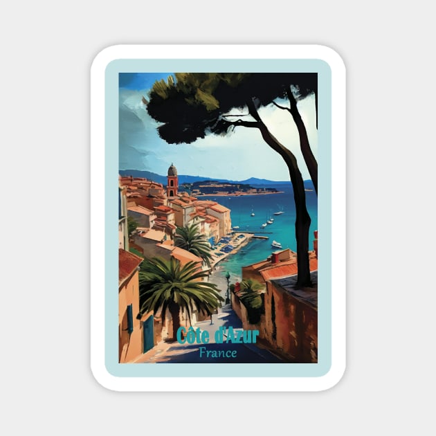 Cote d Azur vintage travel poster Magnet by GreenMary Design