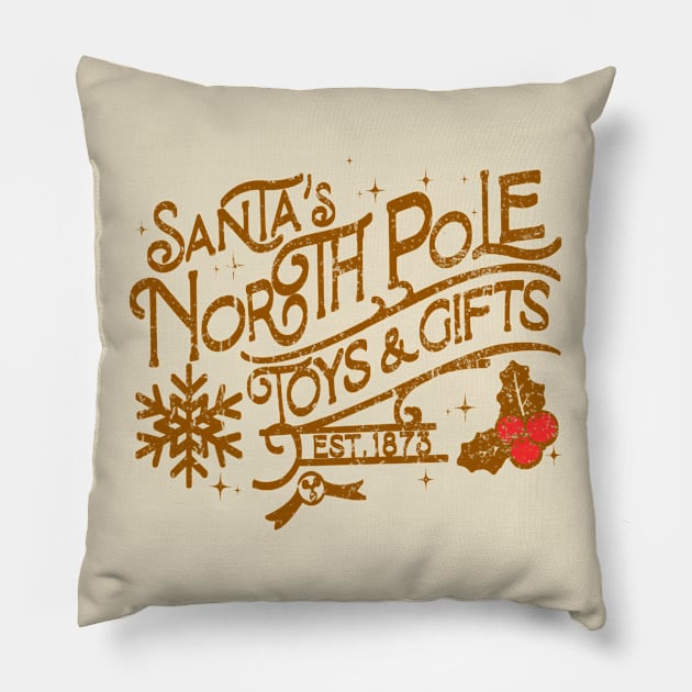 Santa's North Pole Toys and Gifts Est.1873 white ver Pillow by wizardwenderlust